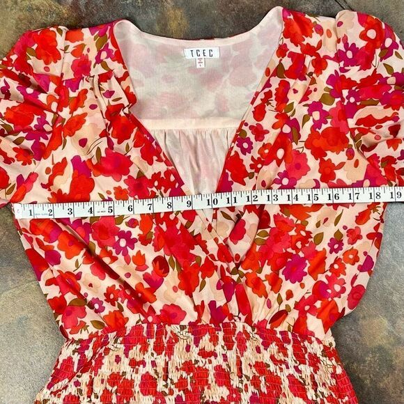 TCEC Puff Sleeve Ruffle Wrap V-neck Blouson Mini Dress Large - Picture 8 of 13